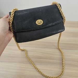 VINTAGE Saks Fifth Avenue Bag Lizard Leather Gold‎ Chain Purse Exotic Crossbody